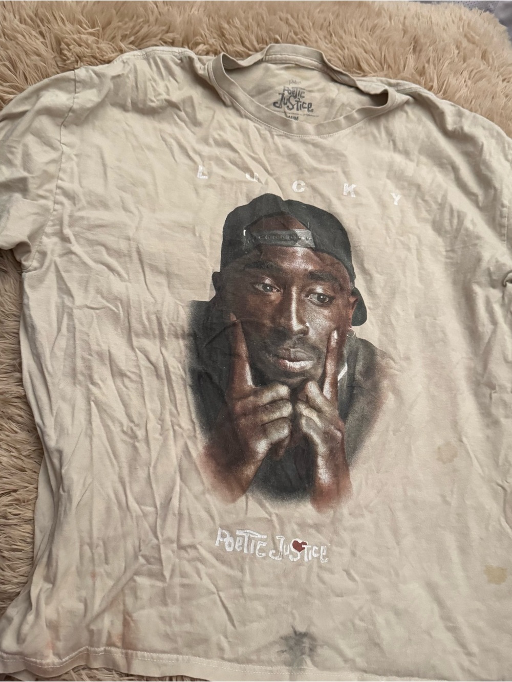 Tupac Poetic Justice Beige Sleeve Graphic Tee